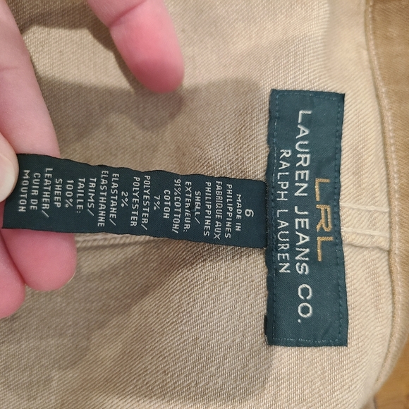 LRL Ralph Lauren Tan Button Down Military Style Sheep Leather Trim Jacket - Picture 11 of 14